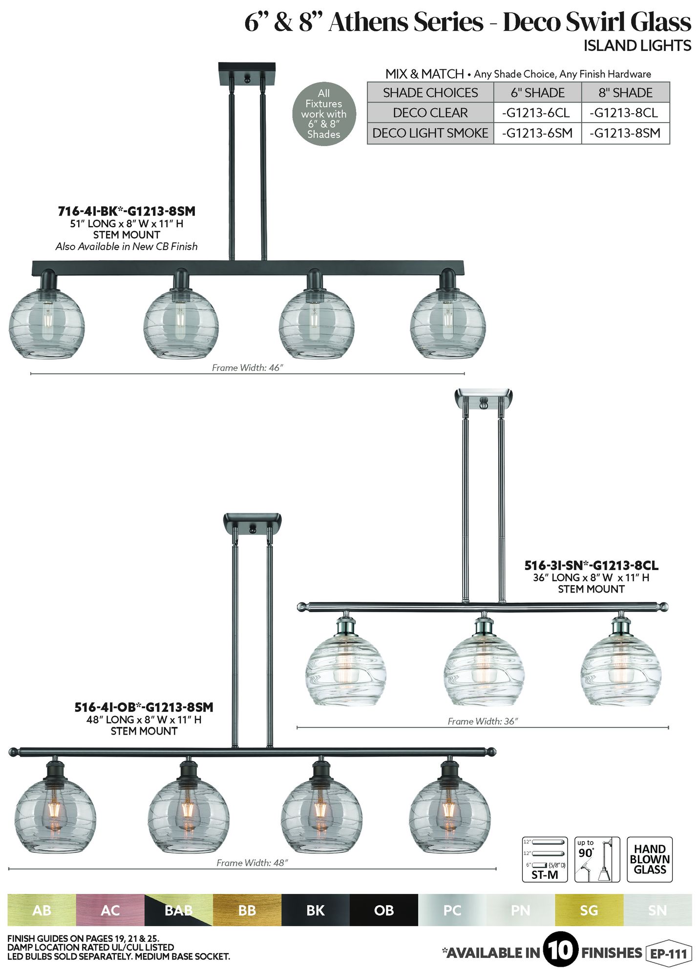Image 5 Athens Deco - Satin Nickel - 3lt- Island Light more views