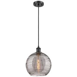Athens Deco Swirl 10"W Matte Black and Smoke Glass Mini Pendant