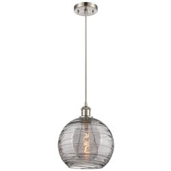 Athens Deco Swirl 10"W Satin Nickel Mini Pendant w/ Smoke Glass