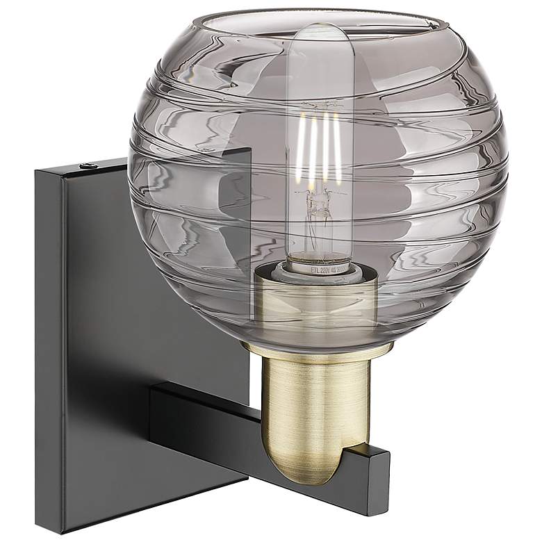 Image 2 Athens Deco Swirl 11"H Black Brass Wall Sconce With Light Smoke Shade more views