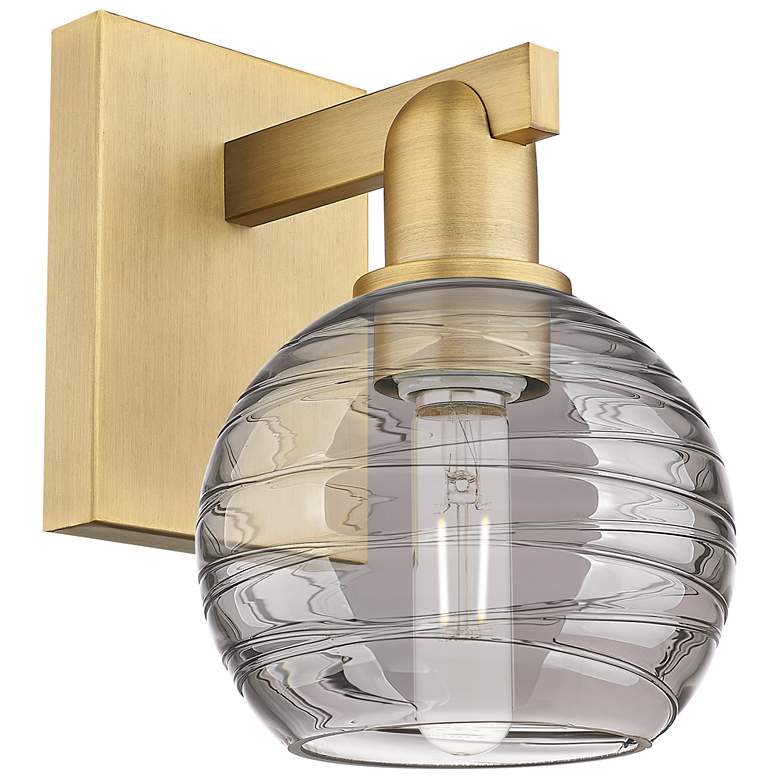 Image 1 Athens Deco Swirl 11"H Brushed Brass Wall Sconce With Light Smoke Shade