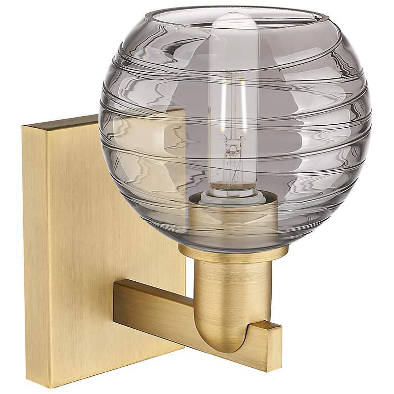 Image 2 Athens Deco Swirl 11"H Brushed Brass Wall Sconce With Light Smoke Shade more views