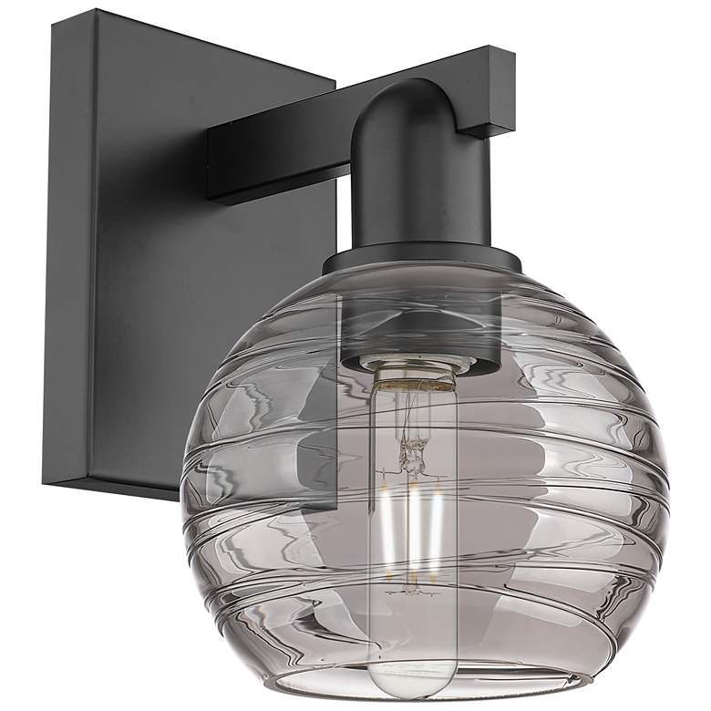 Image 1 Athens Deco Swirl 11"H Matte Black Wall Sconce With Light Smoke Shade