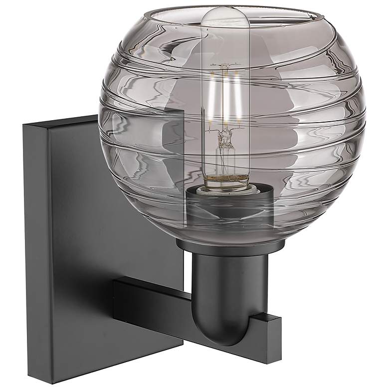 Image 2 Athens Deco Swirl 11"H Matte Black Wall Sconce With Light Smoke Shade more views