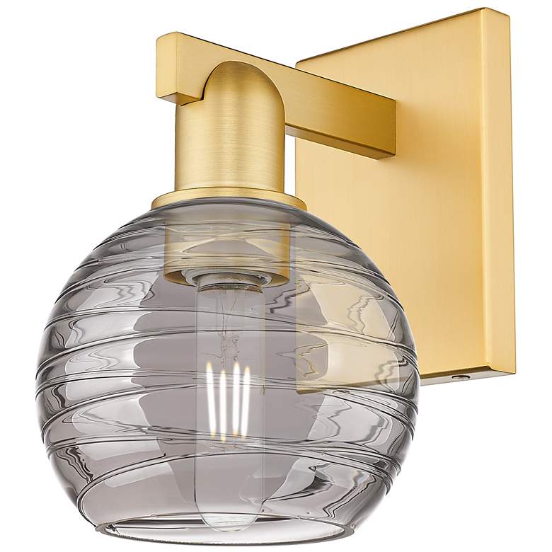 Image 1 Athens Deco Swirl 11"H Satin Gold Wall Sconce With Light Smoke Shade