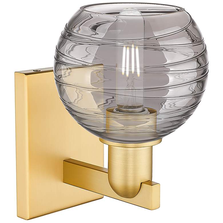 Image 2 Athens Deco Swirl 11"H Satin Gold Wall Sconce With Light Smoke Shade more views