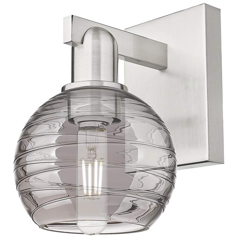 Image 1 Athens Deco Swirl 11"H Satin Nickel Wall Sconce w/ Light Smoke Shade