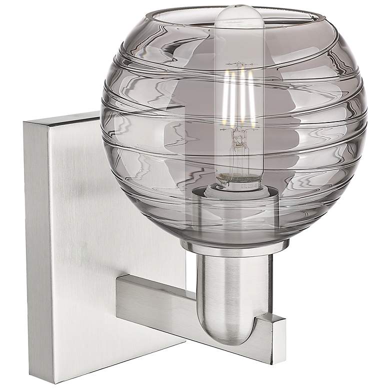 Image 2 Athens Deco Swirl 11"H Satin Nickel Wall Sconce w/ Light Smoke Shade more views