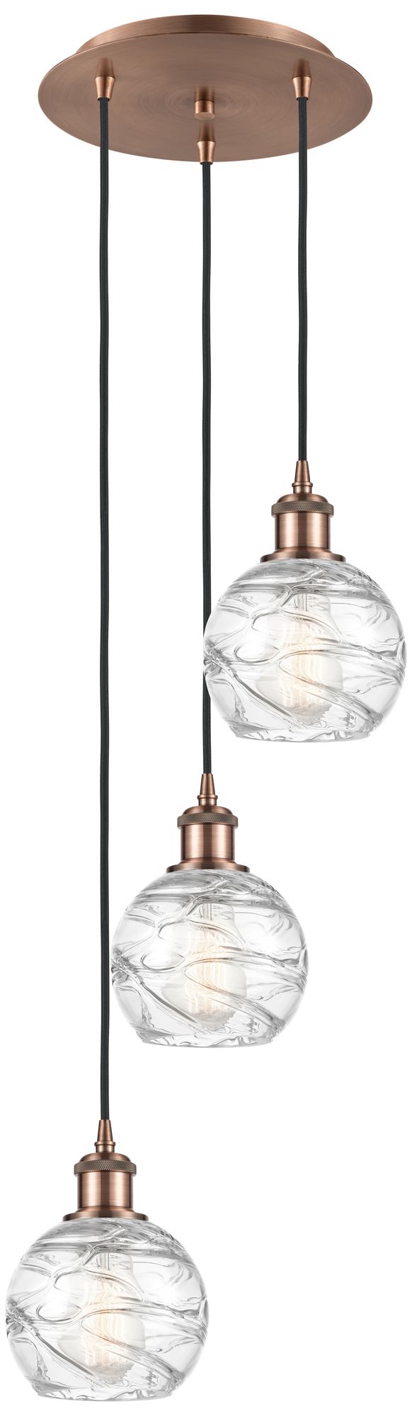 Athens Deco Swirl 12 1/2"W Antique Copper 3-Light Pendant - Made to Order