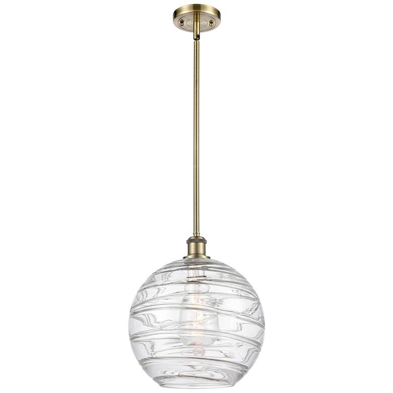 Image 1 Athens Deco Swirl 12" LED Mini Pendant - Antique Brass - Clear Deco Sw