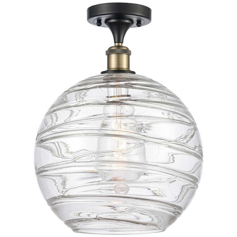 Image 1 Athens Deco Swirl 12" LED Semi-Flush - Black Brass - Clear Deco Swirl