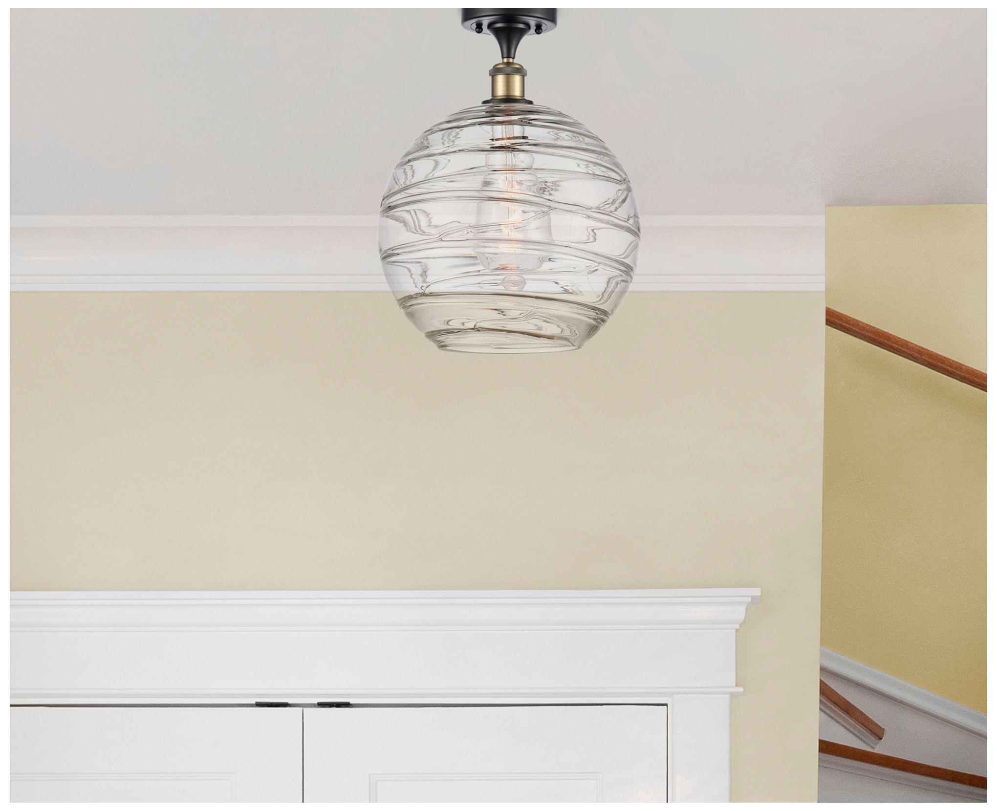 Image 2 Athens Deco Swirl  12" LED Semi-Flush - Black Brass - Clear Deco Swirl more views