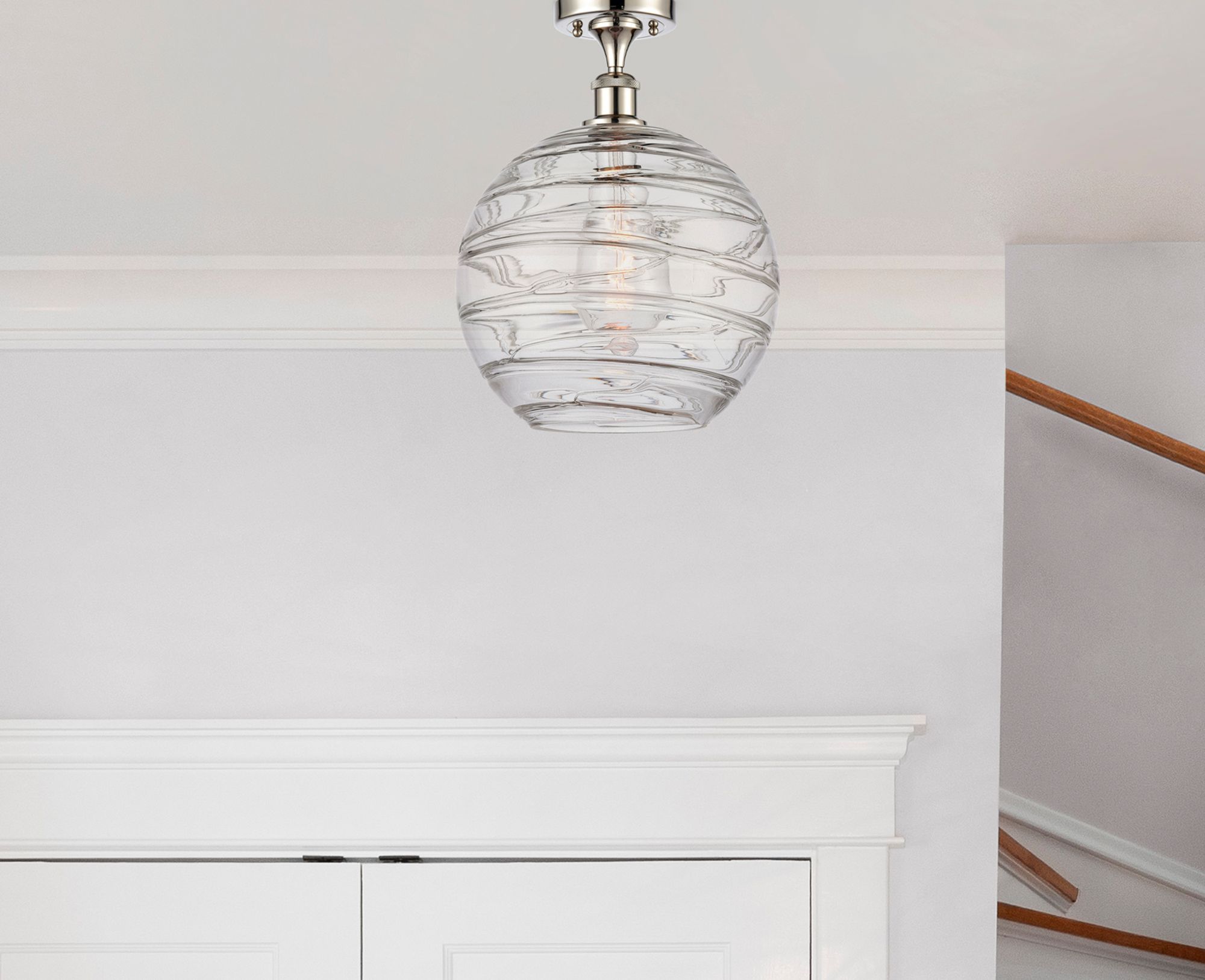 Image 2 Athens Deco Swirl  12" LED Semi-Flush - Polished Nickel - Clear Deco S more views