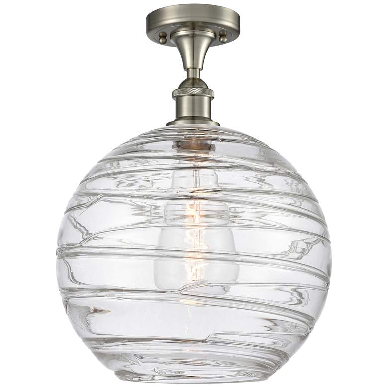 Image 1 Athens Deco Swirl 12" LED Semi-Flush - Satin Nickel - Clear Deco Swir