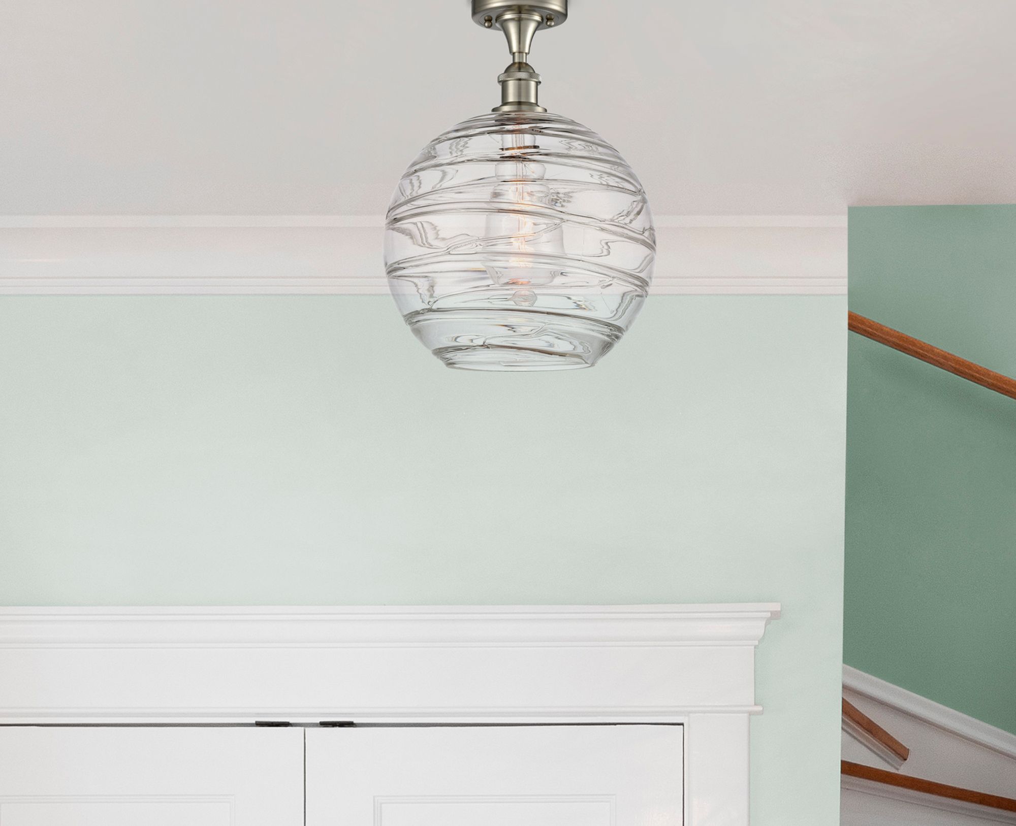 Athens Deco Swirl  12" LED Semi-Flush - Satin Nickel - Clear Deco Swir