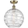 Athens Deco Swirl  12" Semi-Flush Mount - Antique Brass - Clear Deco Swirl