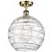 Athens Deco Swirl  12" Semi-Flush Mount - Antique Brass - Clear Deco Swirl
