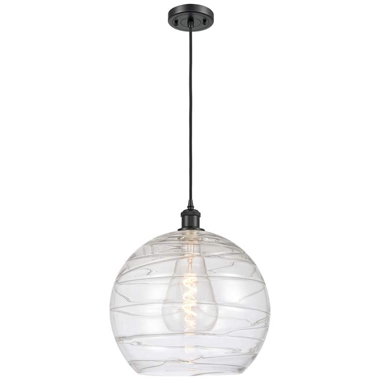 Image 1 Athens Deco Swirl 13 3/4"W Black and Clear Glass LED Pendant Light