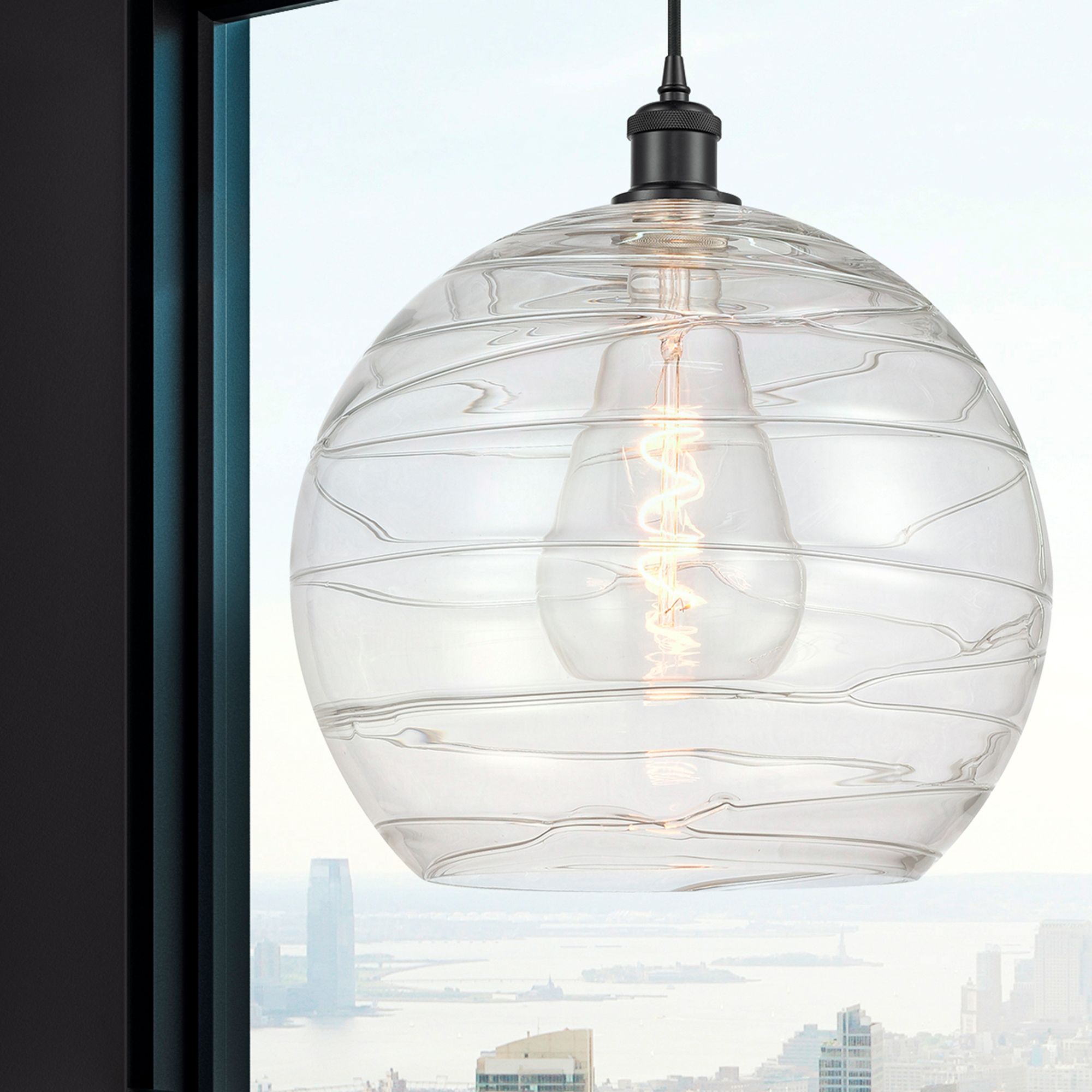 Image 2 Athens Deco Swirl 13 3/4"W Black & Glass LED Pendant Light Made to more views