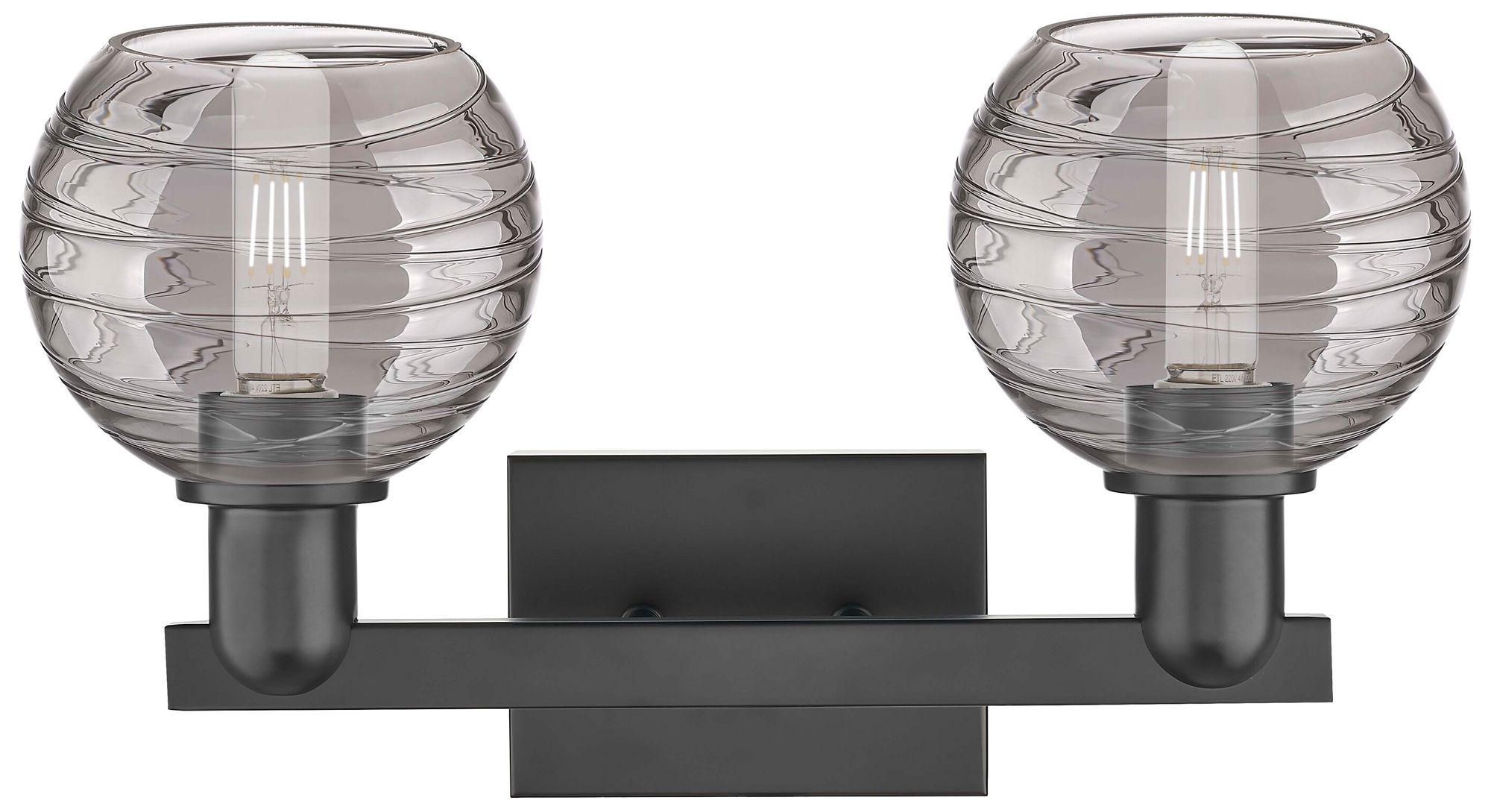 Image 2 Athens Deco Swirl 16"W 2 Light Black Bath Light w/ Smoke Swirl Shade more views