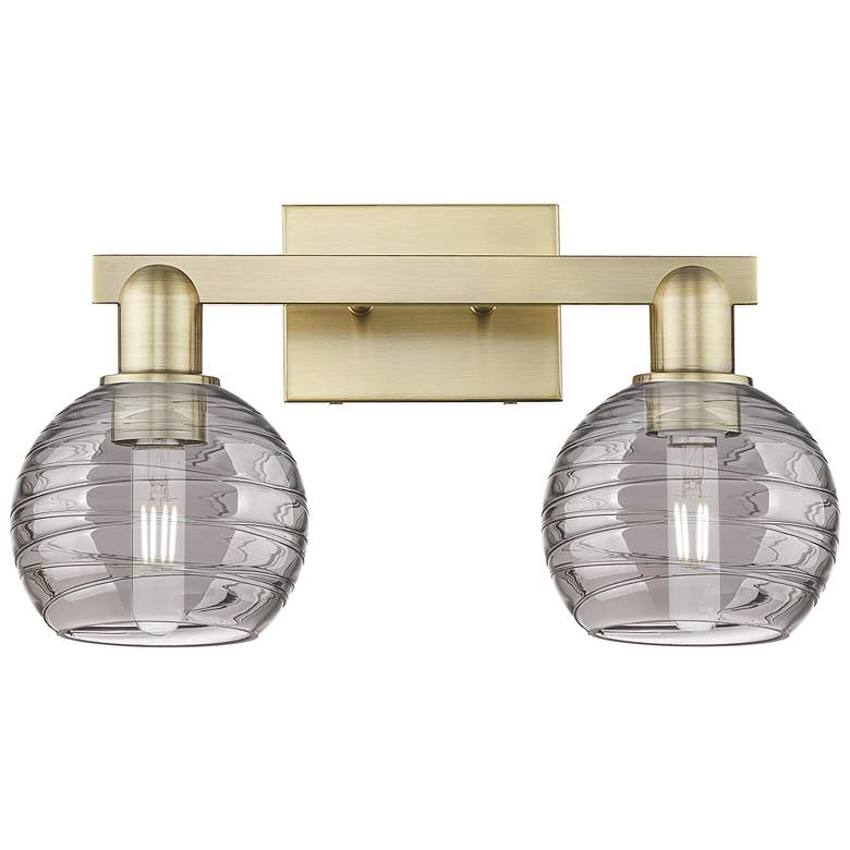 Image 1 Athens Deco Swirl 16"W 2 Light Antique Brass Bath Light w/ Smoke Shade
