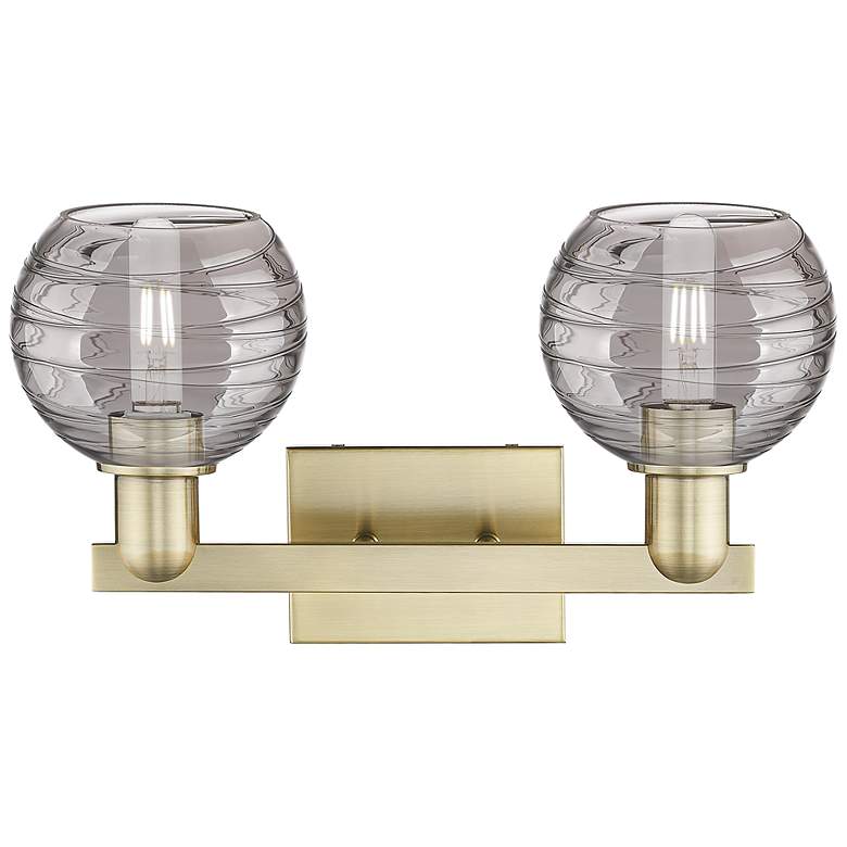 Image 2 Athens Deco Swirl 16"W 2 Light Antique Brass Bath Light w/ Smoke Shade more views
