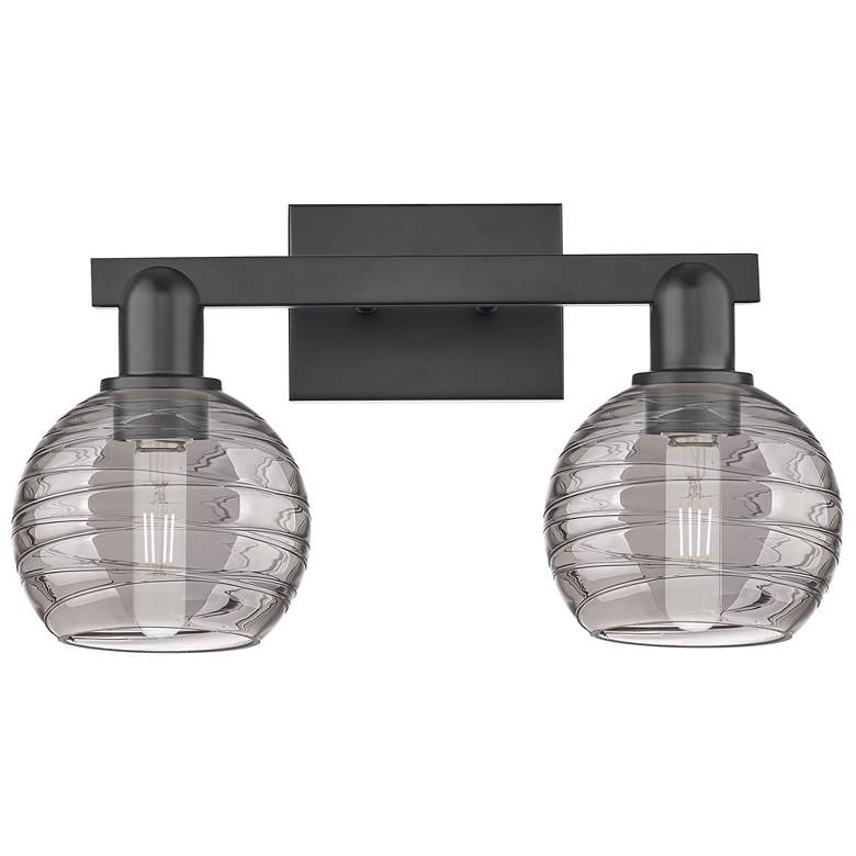 Image 1 Athens Deco Swirl 16"W 2 Light Black Bath Light w/ Smoke Swirl Shade