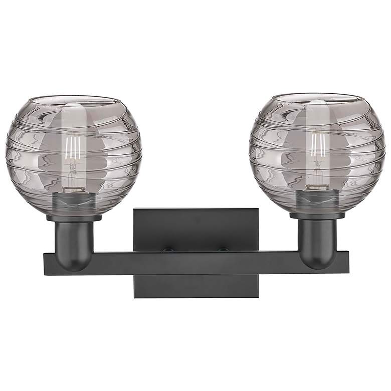 Image 2 Athens Deco Swirl 16"W 2 Light Black Bath Light w/ Smoke Swirl Shade more views