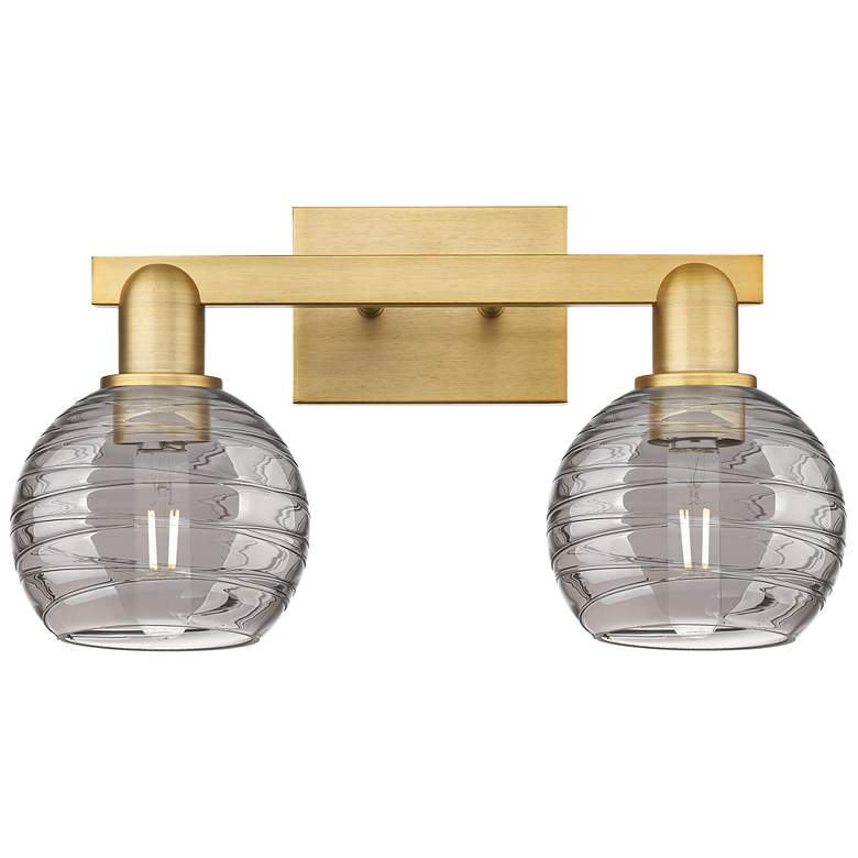 Image 1 Athens Deco Swirl 16"W 2 Light Brass Bath Light w/ Smoke Swirl Shade