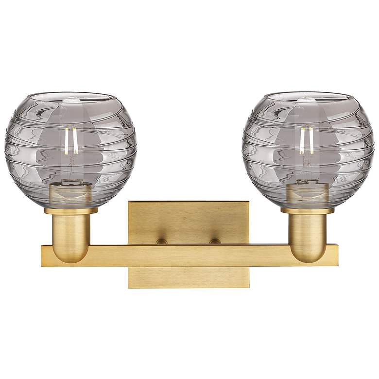 Image 2 Athens Deco Swirl 16"W 2 Light Brass Bath Light w/ Smoke Swirl Shade more views