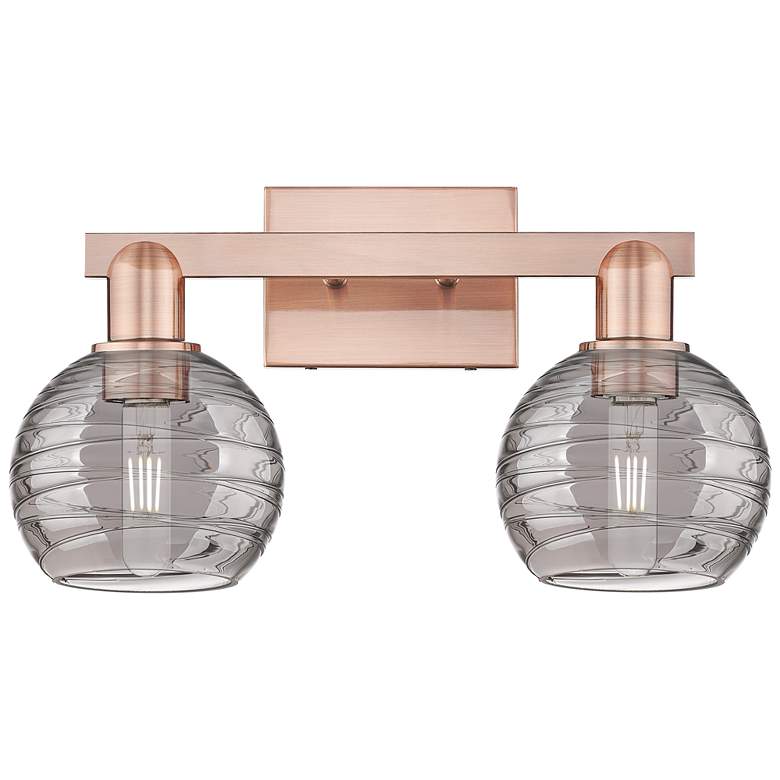 Image 1 Athens Deco Swirl 16"W 2 Light Copper Bath Light With Light Smoke Shade