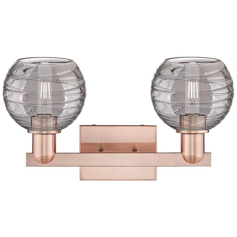 Image 2 Athens Deco Swirl 16"W 2 Light Copper Bath Light With Light Smoke Shade more views