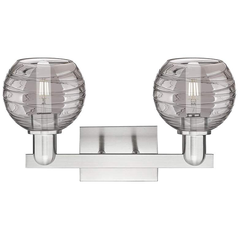 Image 2 Athens Deco Swirl 16"W 2 Light Satin Nickel Bath Light w/ Smoke Shade more views