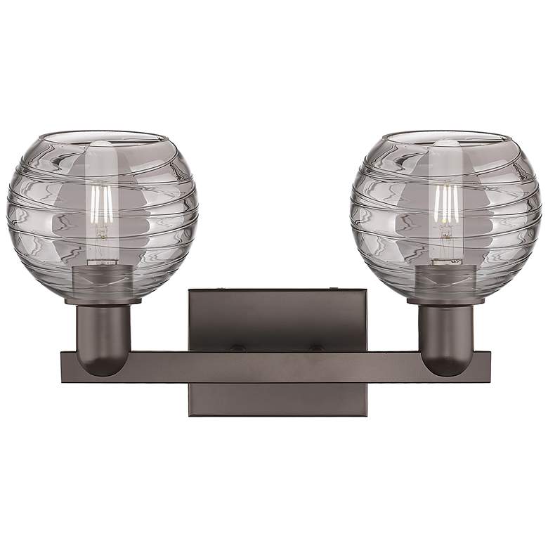 Image 2 Athens Deco Swirl 16"W 2-Lt Oil Rubbed Bronze Bath-Lt w/ Smoke Shade more views