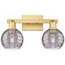 1_Athens Deco Swirl 16"W 2-Lt Satin Gold Bath-Lt w/ Smoke Swirl Shade