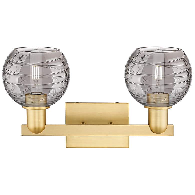 Image 2 Athens Deco Swirl 16"W 2-Lt Satin Gold Bath-Lt w/ Smoke Swirl Shade more views