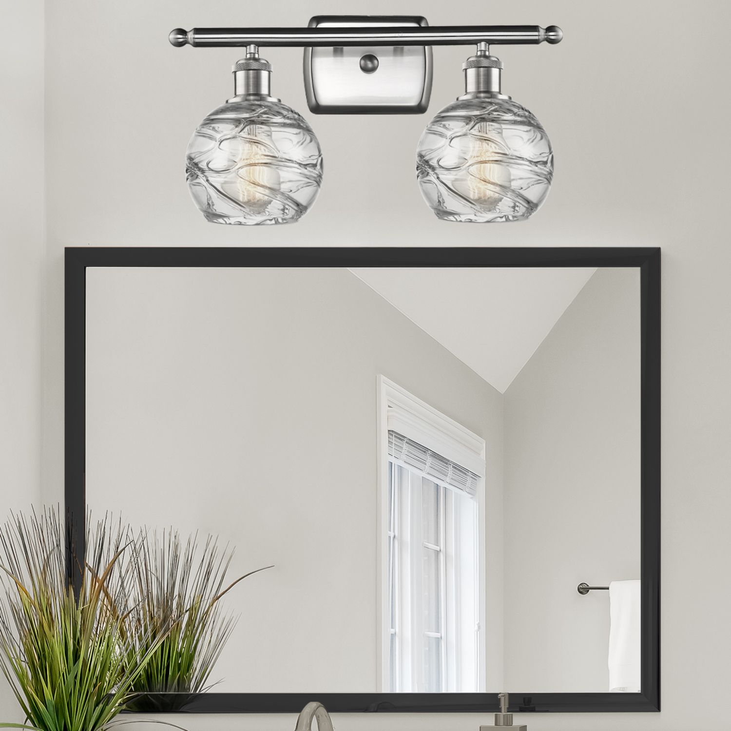 Image 3 Athens Deco Swirl 2 Light 16" LED Bath Light - Satin Nickel - Clear more views