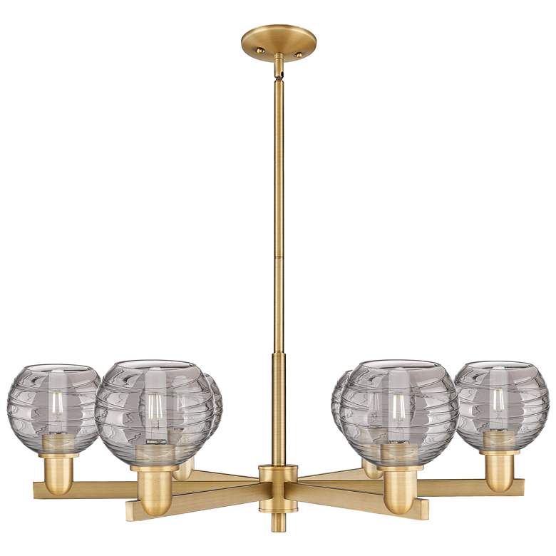 Image 1 Athens Deco Swirl 24"W 6-Lt Brass Stem Chandelier w/ Smoke Swirl Shade