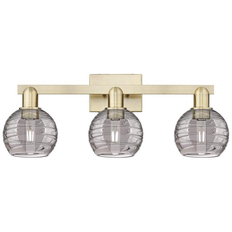 Image 1 Athens Deco Swirl 26"W 3 Light Antique Brass Bath Light w/ Smoke Shade