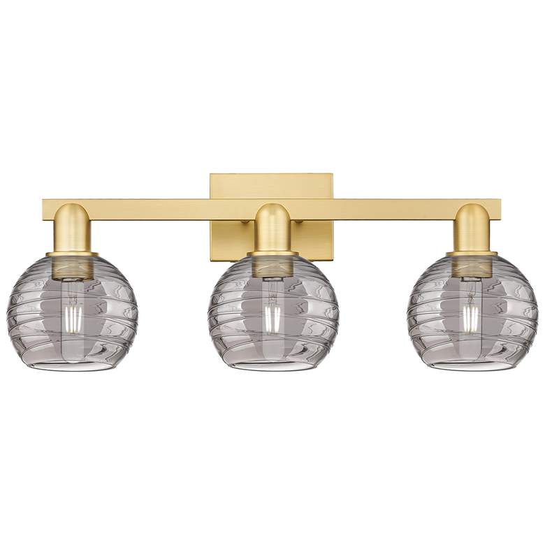 Image 1 Athens Deco Swirl 26"W 3 Light Satin Gold Bath Light w/ Smoke Shade