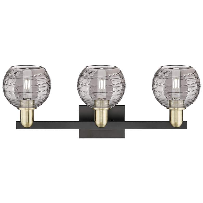 Image 2 Athens Deco Swirl 26"W 3-Lt Black Brass Bath-Lt w/ Smoke Swirl Shade more views