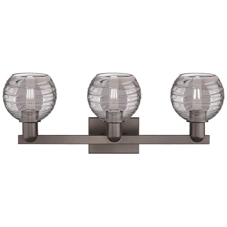 Image 2 Athens Deco Swirl 26"W 3-Lt Oil Rubbed Bronze Bath-Lt w/ Smoke Shade more views