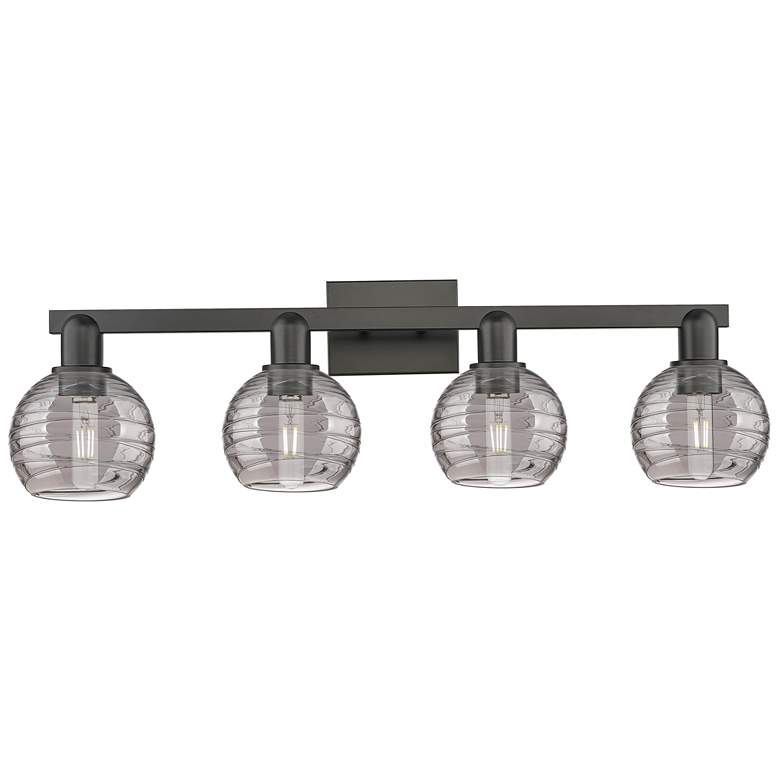 Image 1 Athens Deco Swirl 36"W 4 Light Black Bath Light w/ Smoke Swirl Shade