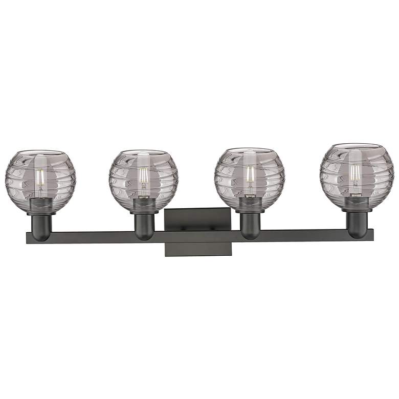 Image 2 Athens Deco Swirl 36"W 4 Light Black Bath Light w/ Smoke Swirl Shade more views