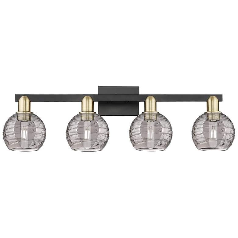 Image 1 Athens Deco Swirl 36"W 4 Light Black Brass Bath Light w/ Smoke Shade
