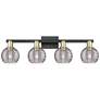 1_Athens Deco Swirl 36"W 4 Light Black Brass Bath Light w/ Smoke Shade