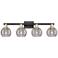 Athens Deco Swirl 36"W 4 Light Black Brass Bath Light w/ Smoke Shade