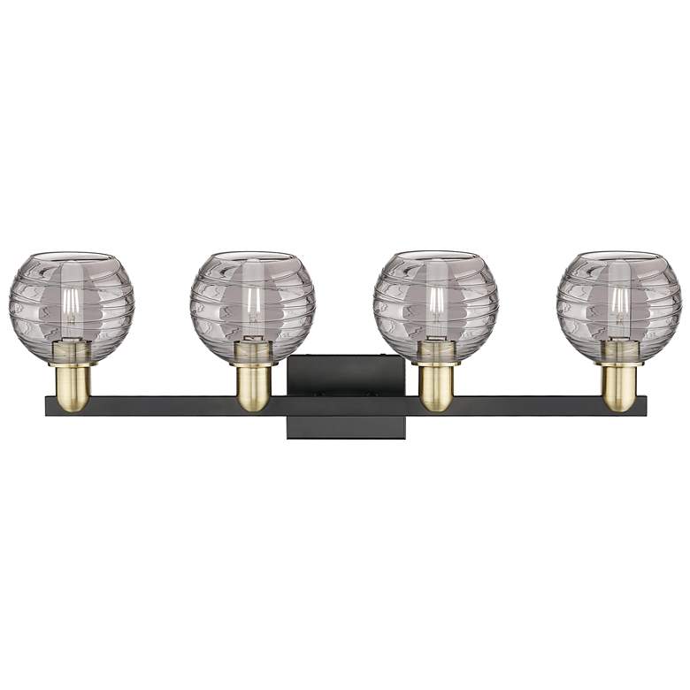 Image 2 Athens Deco Swirl 36"W 4 Light Black Brass Bath Light w/ Smoke Shade more views