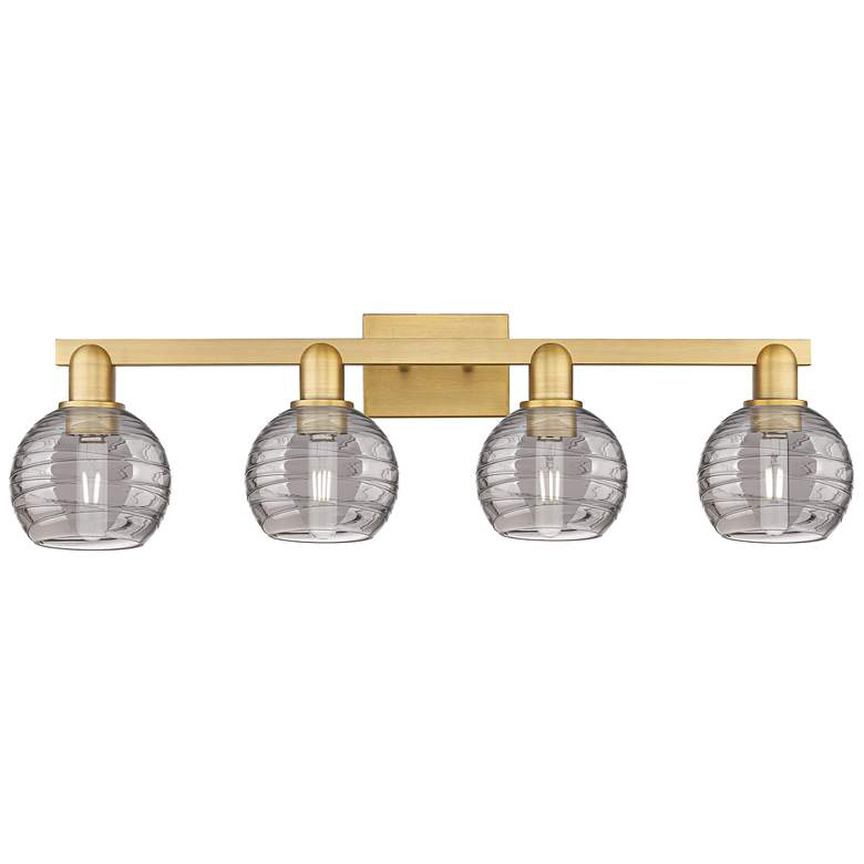 Image 1 Athens Deco Swirl 36"W 4 Light Brass Bath Light w/ Smoke Shade