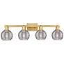 1_Athens Deco Swirl 36"W 4 Light Brass Bath Light w/ Smoke Shade